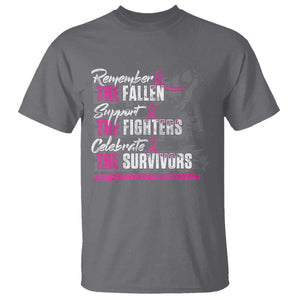 Breast Cancer Awareness T Shirt Remember The Fallen Support The Fighters TS02 Charcoal Print Your Wear