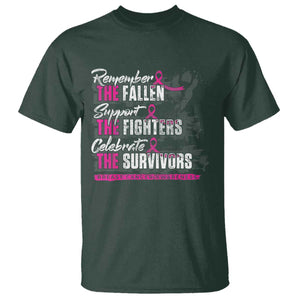 Breast Cancer Awareness T Shirt Remember The Fallen Support The Fighters TS02 Dark Forest Green Print Your Wear