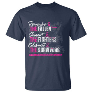 Breast Cancer Awareness T Shirt Remember The Fallen Support The Fighters TS02 Navy Print Your Wear