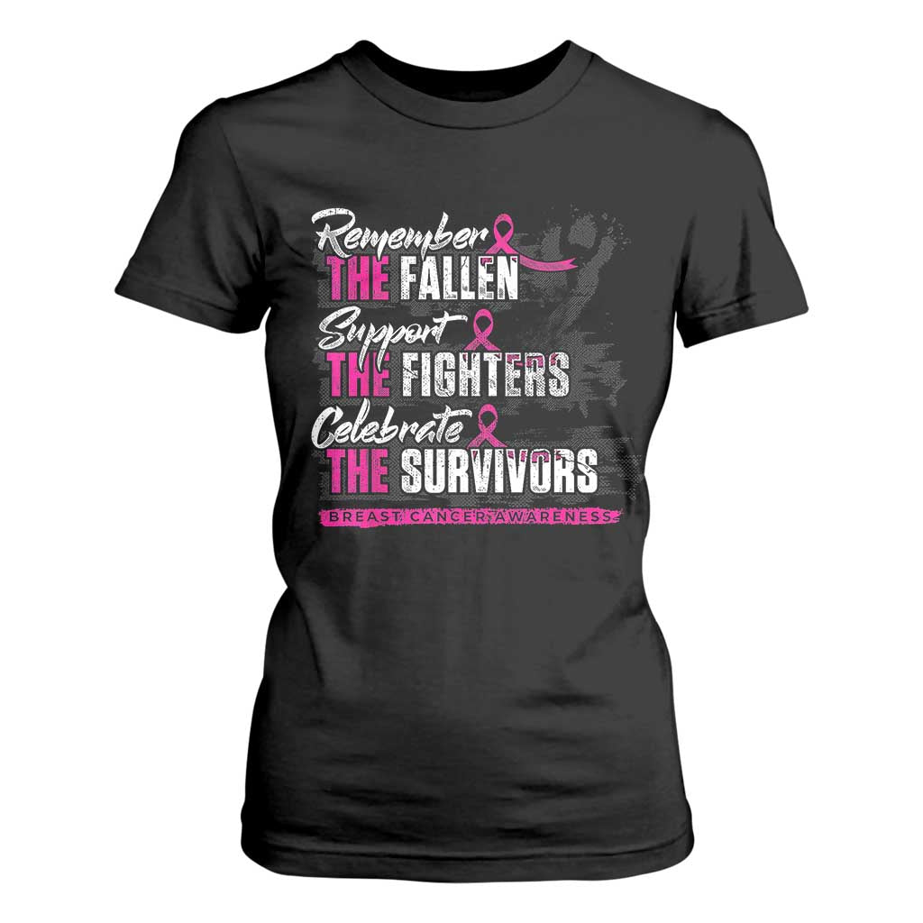 Breast Cancer Awareness T Shirt For Women Remember The Fallen Support The Fighters TS02 Black Print Your Wear