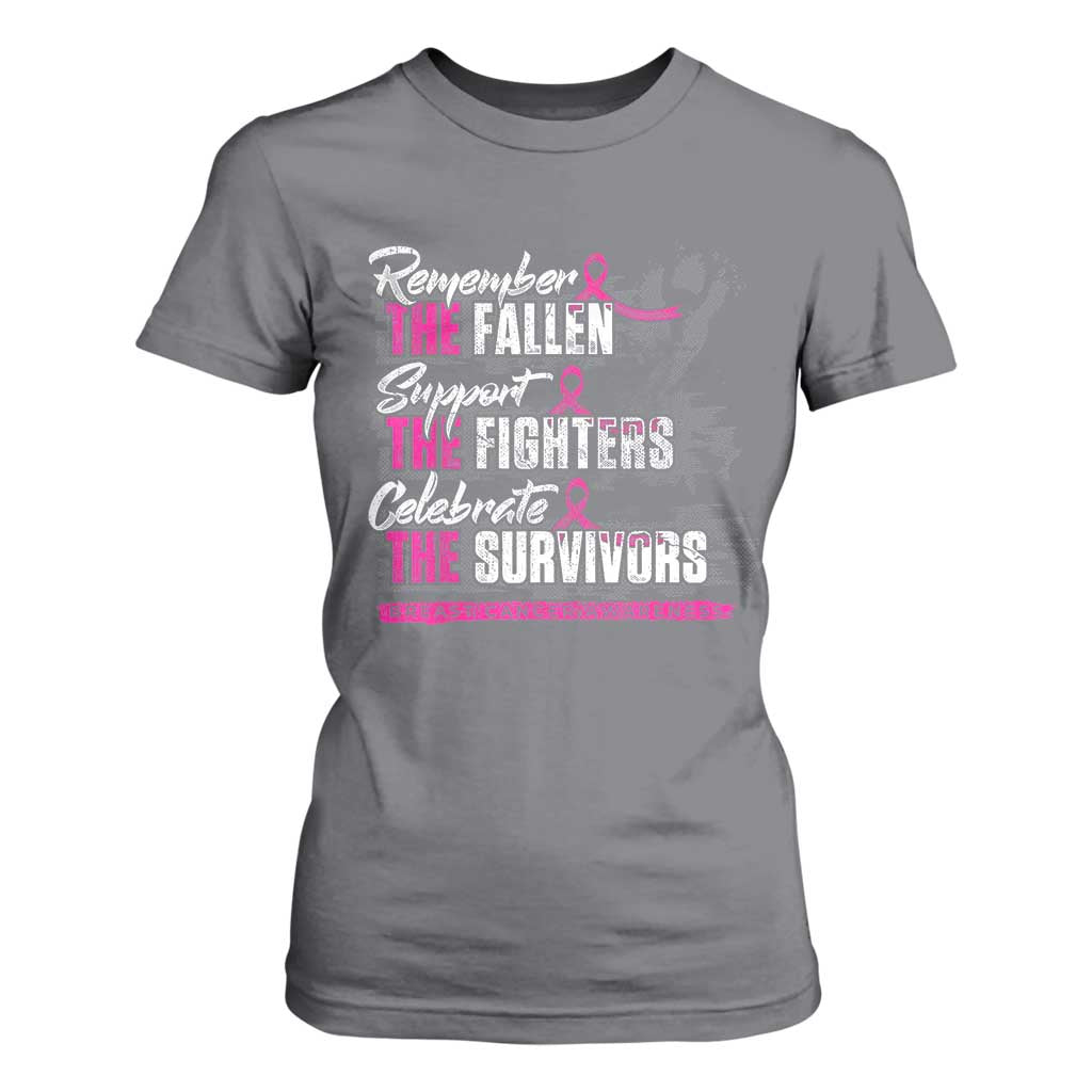 Breast Cancer Awareness T Shirt For Women Remember The Fallen Support The Fighters TS02 Charcoal Print Your Wear