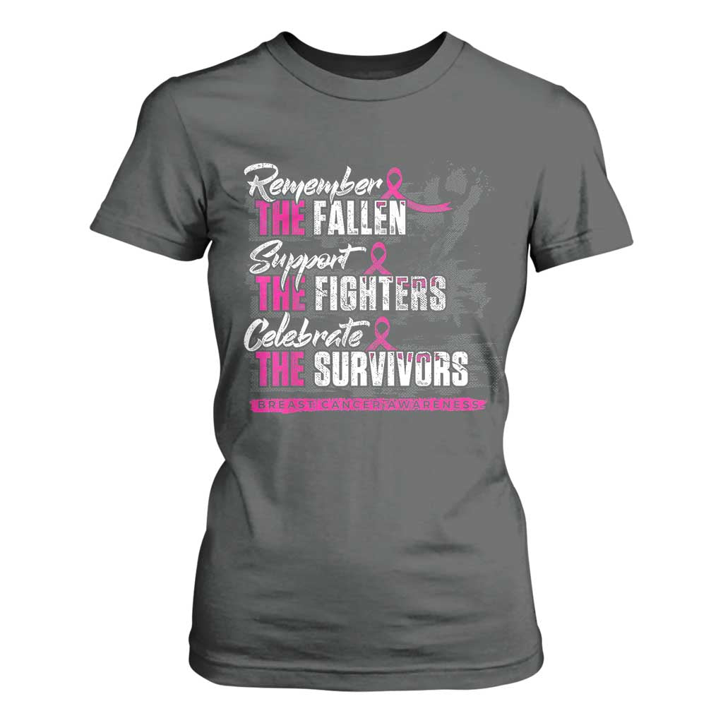 Breast Cancer Awareness T Shirt For Women Remember The Fallen Support The Fighters TS02 Dark Heather Print Your Wear