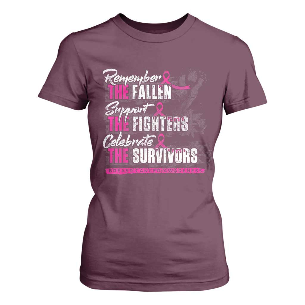 Breast Cancer Awareness T Shirt For Women Remember The Fallen Support The Fighters TS02 Maroon Print Your Wear