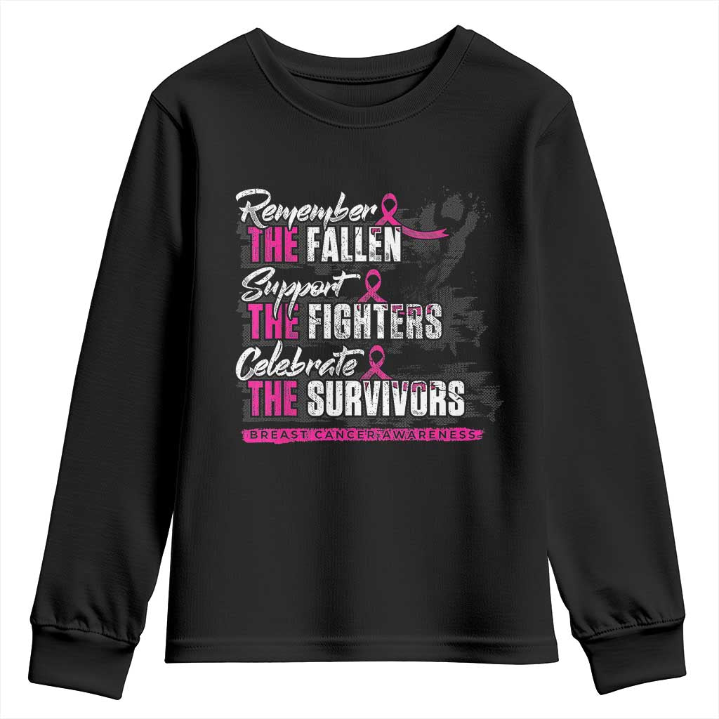 Breast Cancer Awareness Youth Sweatshirt Remember The Fallen Support The Fighters TS02 Black Print Your Wear