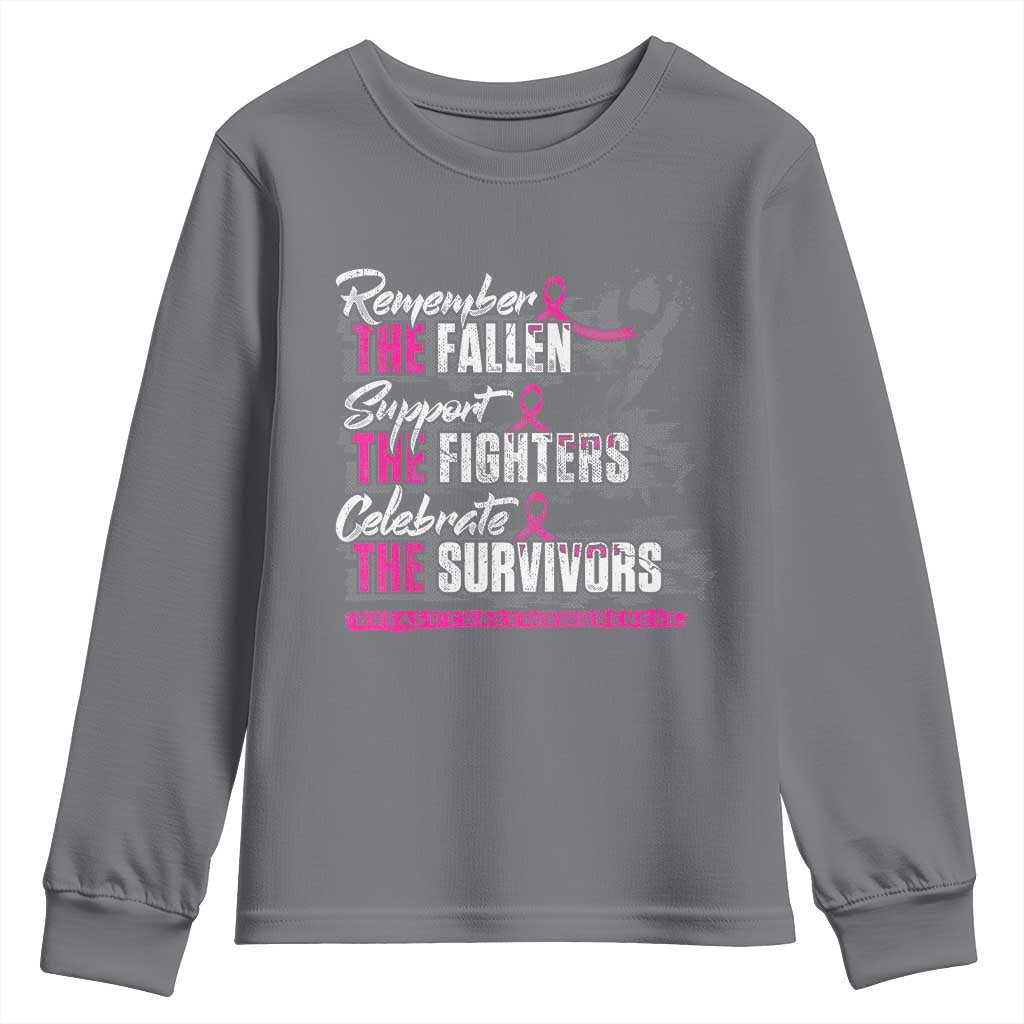 Breast Cancer Awareness Youth Sweatshirt Remember The Fallen Support The Fighters TS02 Charcoal Print Your Wear