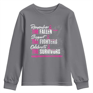 Breast Cancer Awareness Youth Sweatshirt Remember The Fallen Support The Fighters TS02 Charcoal Print Your Wear