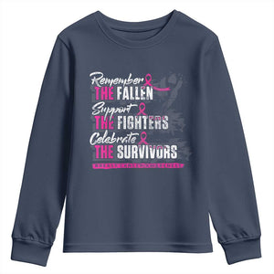 Breast Cancer Awareness Youth Sweatshirt Remember The Fallen Support The Fighters TS02 Navy Print Your Wear