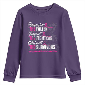 Breast Cancer Awareness Youth Sweatshirt Remember The Fallen Support The Fighters TS02 Purple Print Your Wear
