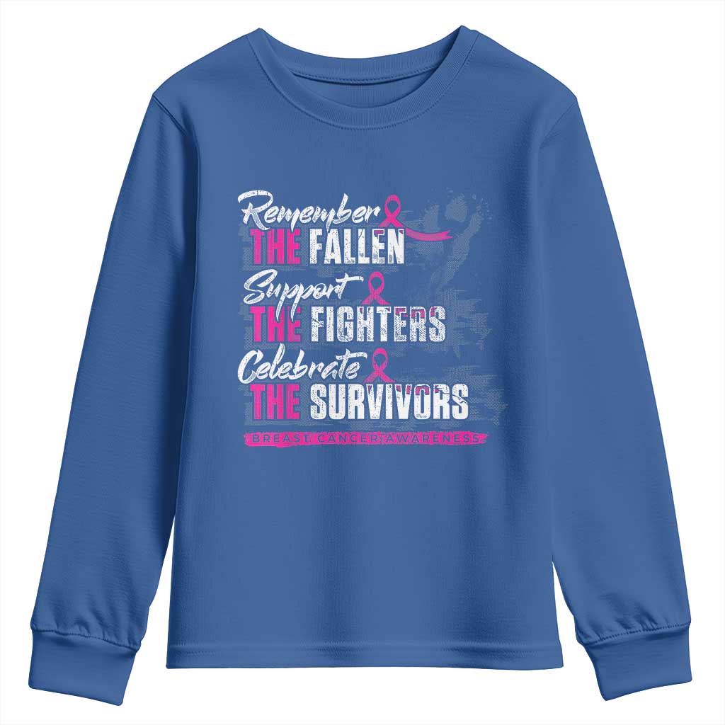 Breast Cancer Awareness Youth Sweatshirt Remember The Fallen Support The Fighters TS02 Royal Blue Print Your Wear