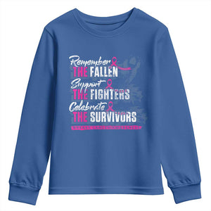 Breast Cancer Awareness Youth Sweatshirt Remember The Fallen Support The Fighters TS02 Royal Blue Print Your Wear
