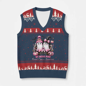 Breast Cancer Awareness Witch V-Neck Knit Sweater Vest In October We Wear Pink Ghost Witch TS02 Navy Red Print Your Wear