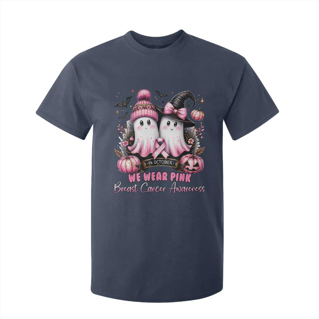 Breast Cancer Awareness Witch T Shirt For Kid In October We Wear Pink Ghost Witch TS02 Navy Print Your Wear