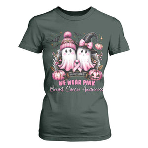 Breast Cancer Awareness Witch T Shirt For Women In October We Wear Pink Ghost Witch TS02 Dark Forest Green Print Your Wear
