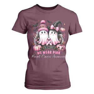 Breast Cancer Awareness Witch T Shirt For Women In October We Wear Pink Ghost Witch TS02 Maroon Print Your Wear