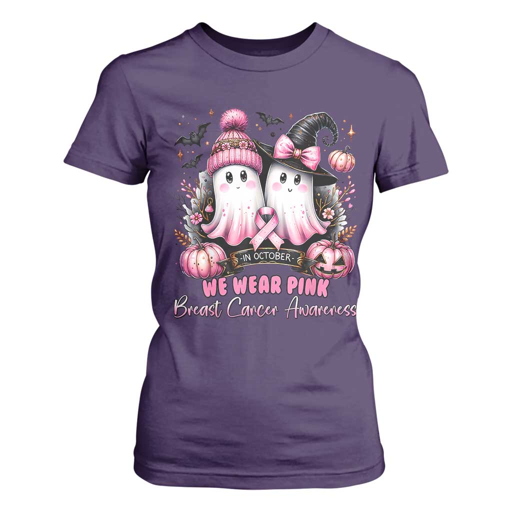 Breast Cancer Awareness Witch T Shirt For Women In October We Wear Pink Ghost Witch TS02 Purple Print Your Wear