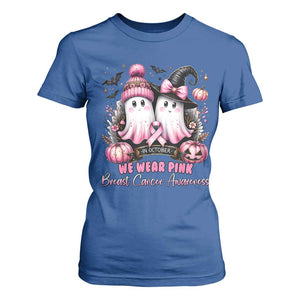 Breast Cancer Awareness Witch T Shirt For Women In October We Wear Pink Ghost Witch TS02 Royal Blue Print Your Wear