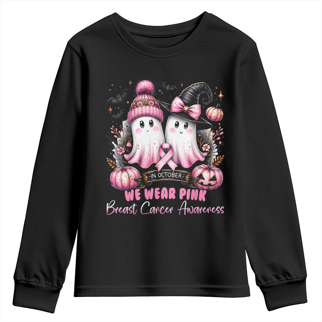 Breast Cancer Awareness Witch Youth Sweatshirt In October We Wear Pink Ghost Witch TS02 Black Print Your Wear