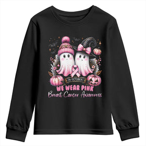 Breast Cancer Awareness Witch Youth Sweatshirt In October We Wear Pink Ghost Witch TS02 Black Print Your Wear