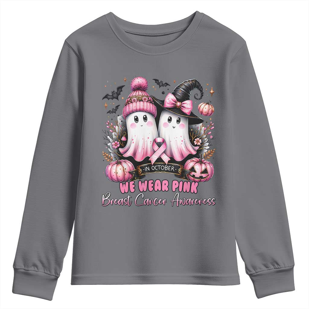 Breast Cancer Awareness Witch Youth Sweatshirt In October We Wear Pink Ghost Witch TS02 Charcoal Print Your Wear