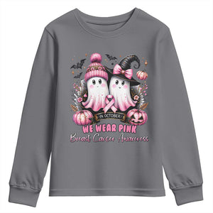 Breast Cancer Awareness Witch Youth Sweatshirt In October We Wear Pink Ghost Witch TS02 Charcoal Print Your Wear