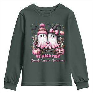 Breast Cancer Awareness Witch Youth Sweatshirt In October We Wear Pink Ghost Witch TS02 Dark Forest Green Print Your Wear