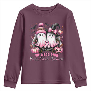 Breast Cancer Awareness Witch Youth Sweatshirt In October We Wear Pink Ghost Witch TS02 Maroon Print Your Wear