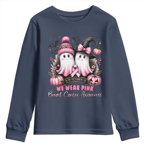 Breast Cancer Awareness Witch Youth Sweatshirt In October We Wear Pink Ghost Witch TS02 Navy Print Your Wear