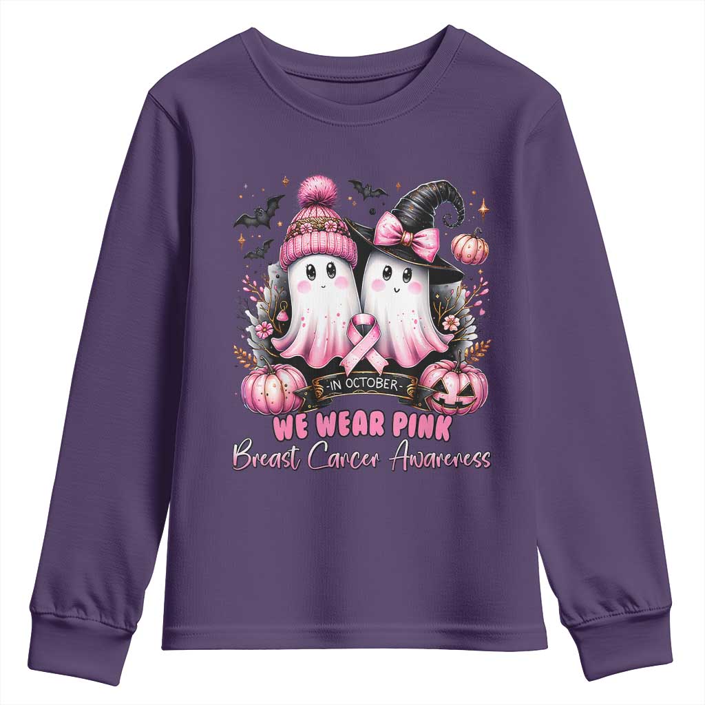 Breast Cancer Awareness Witch Youth Sweatshirt In October We Wear Pink Ghost Witch TS02 Purple Print Your Wear