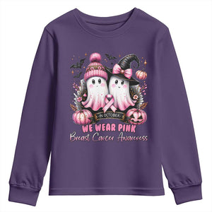 Breast Cancer Awareness Witch Youth Sweatshirt In October We Wear Pink Ghost Witch TS02 Purple Print Your Wear