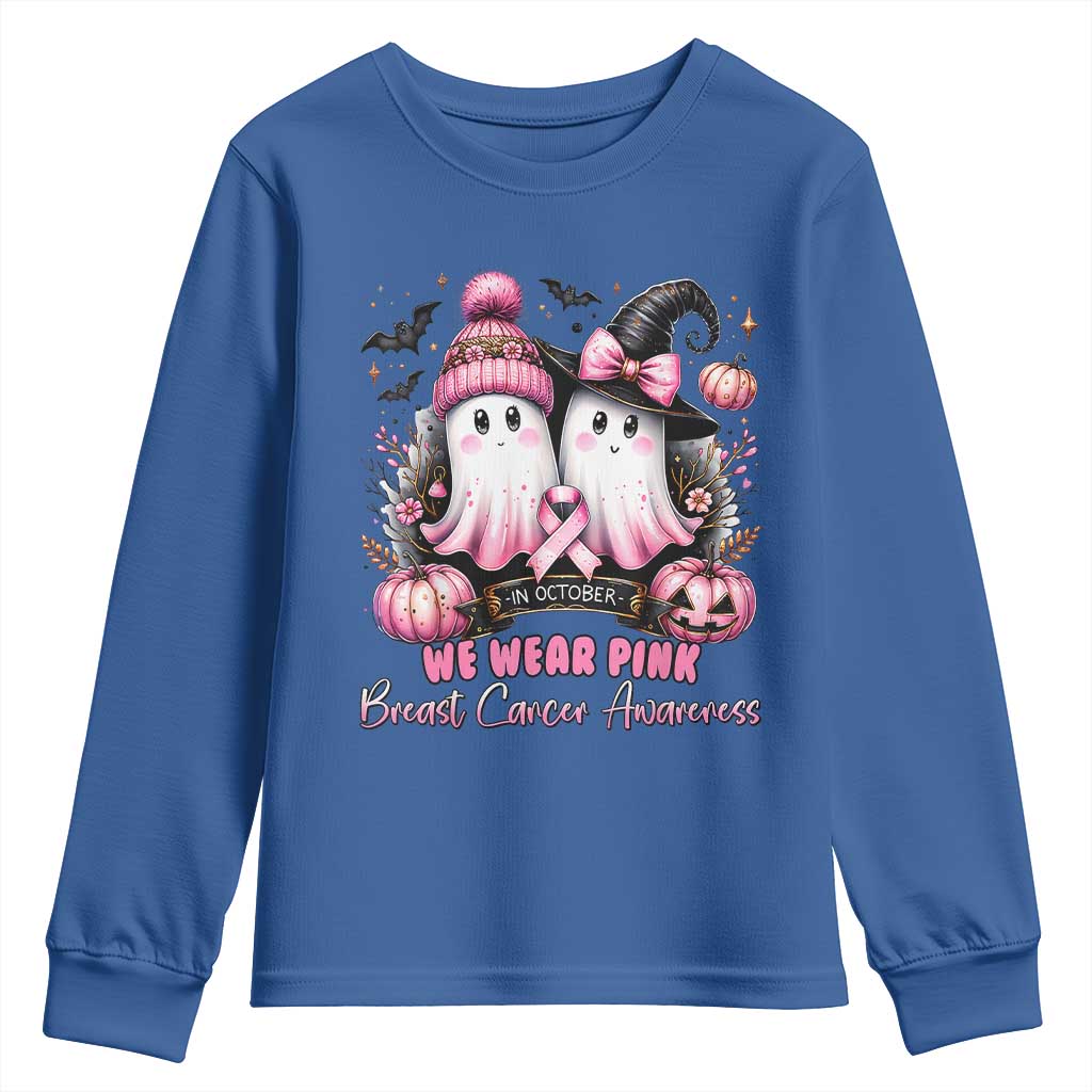 Breast Cancer Awareness Witch Youth Sweatshirt In October We Wear Pink Ghost Witch TS02 Royal Blue Print Your Wear
