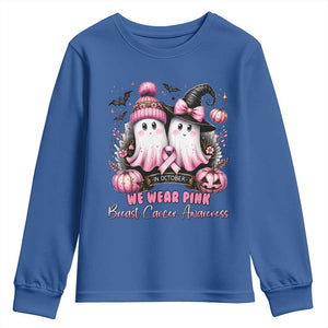 Breast Cancer Awareness Witch Youth Sweatshirt In October We Wear Pink Ghost Witch TS02 Royal Blue Print Your Wear
