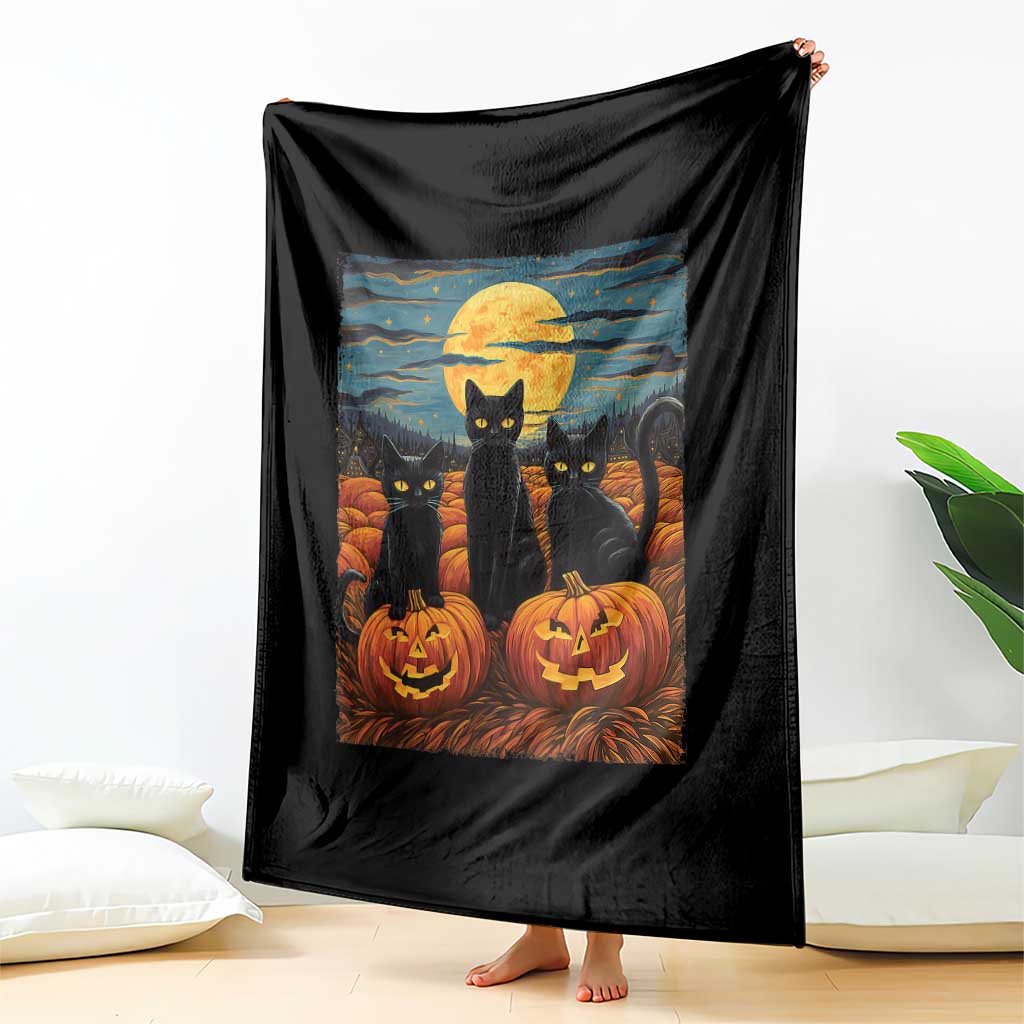 Black Cat Halloween Throw Blanket Starry Night Van Gogh Inspo TS02 Print Your Wear
