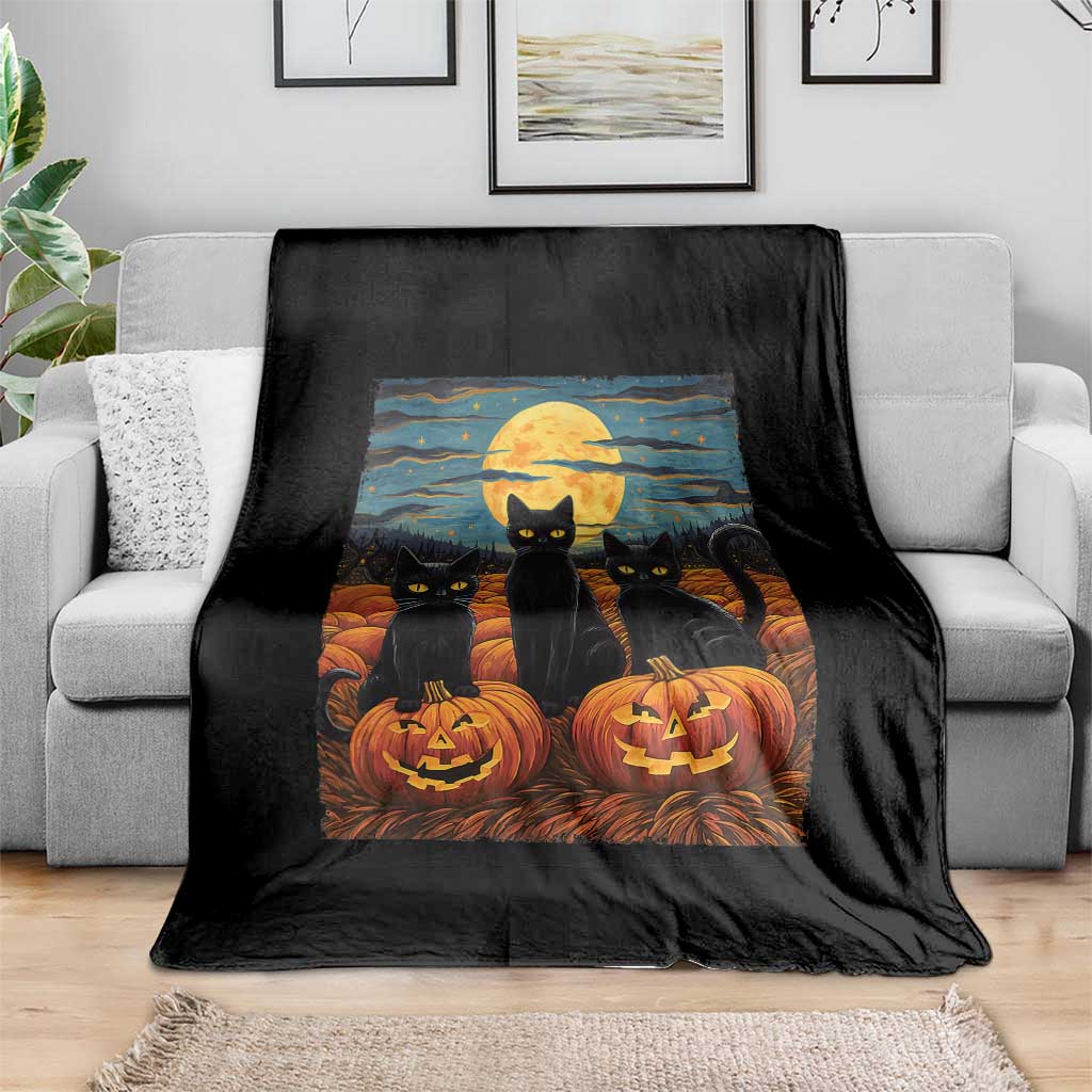Black Cat Halloween Throw Blanket Starry Night Van Gogh Inspo TS02 Print Your Wear