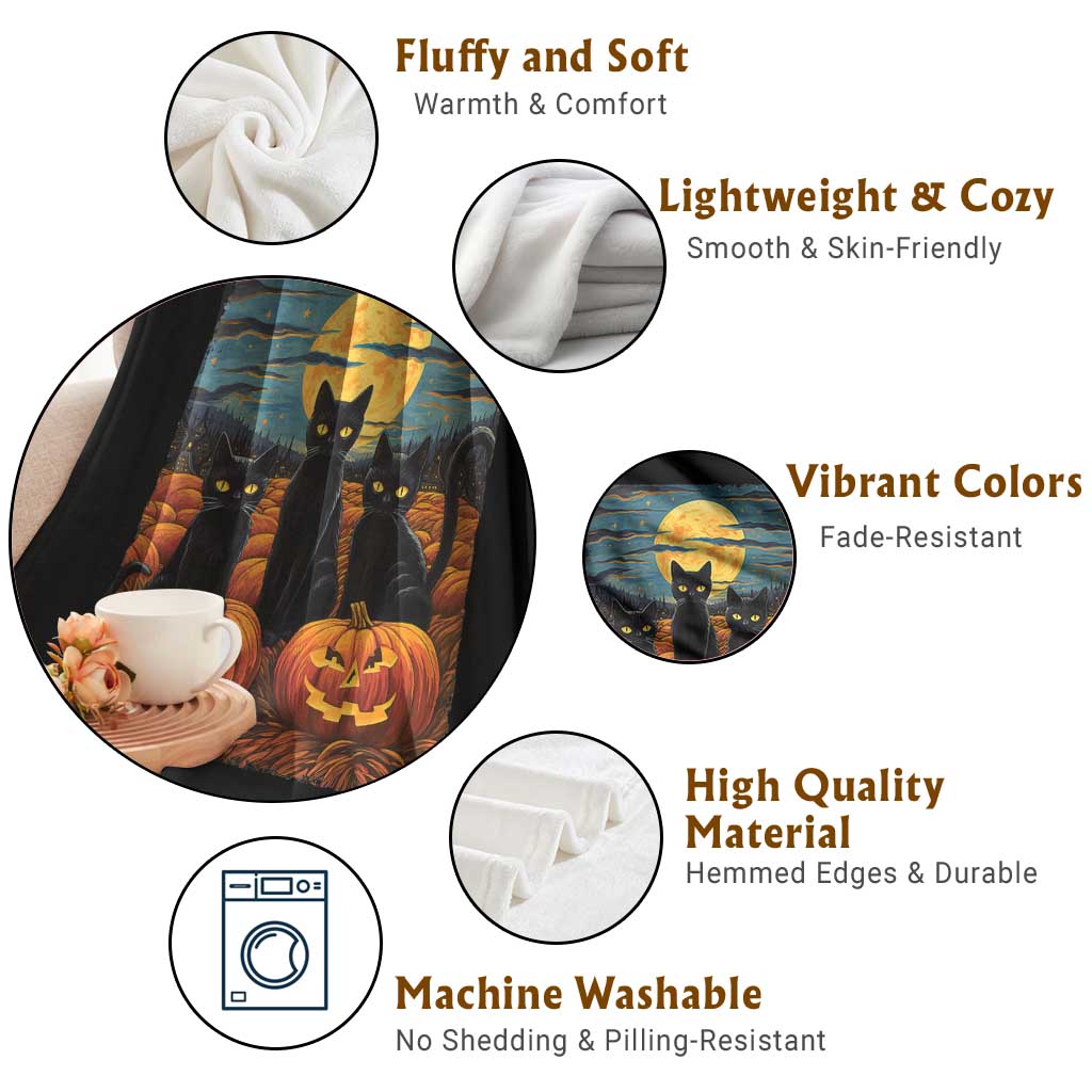 Black Cat Halloween Throw Blanket Starry Night Van Gogh Inspo TS02 Print Your Wear