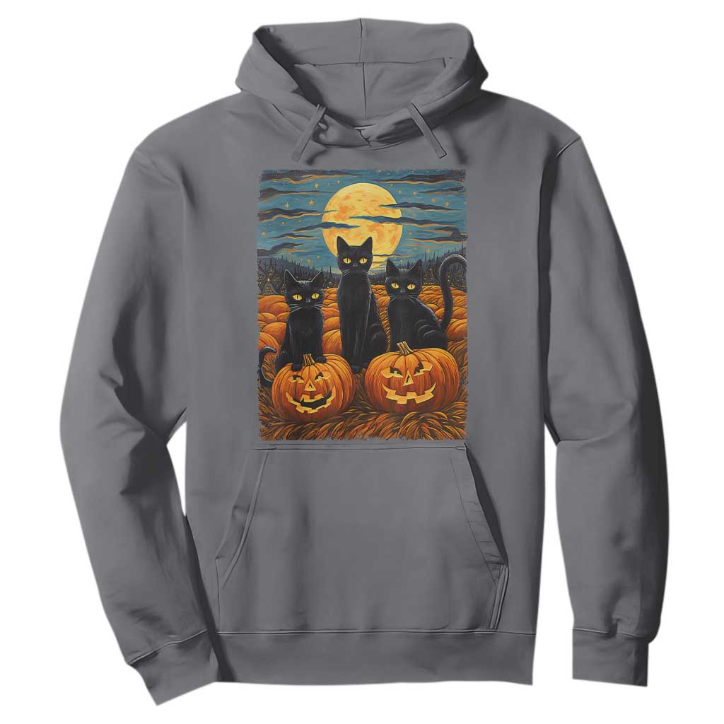 Black Cat Halloween Hoodie Starry Night Van Gogh Inspo TS02 Charcoal Print Your Wear