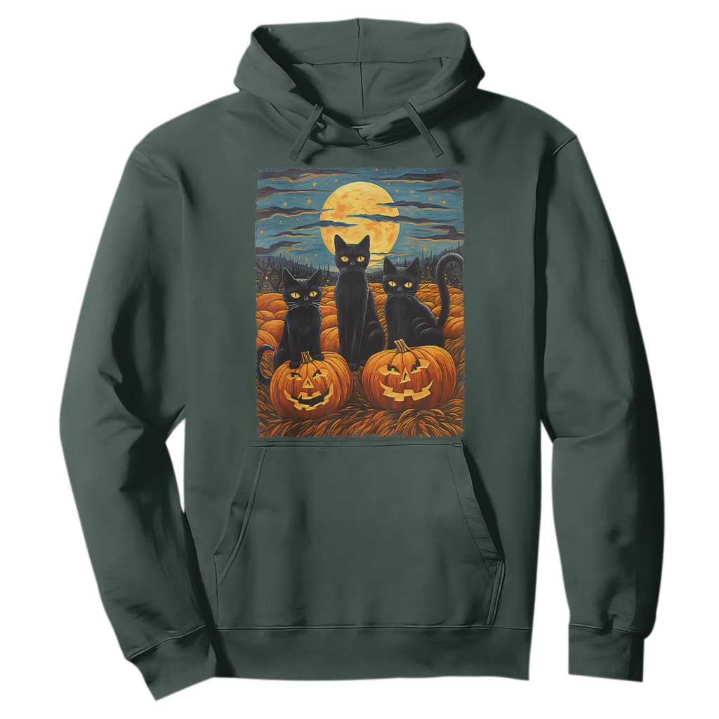 Black Cat Halloween Hoodie Starry Night Van Gogh Inspo TS02 Dark Forest Green Print Your Wear