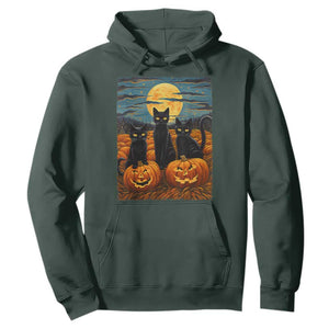 Black Cat Halloween Hoodie Starry Night Van Gogh Inspo TS02 Dark Forest Green Print Your Wear