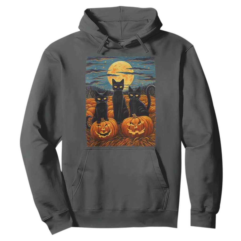 Black Cat Halloween Hoodie Starry Night Van Gogh Inspo TS02 Dark Heather Print Your Wear