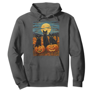 Black Cat Halloween Hoodie Starry Night Van Gogh Inspo TS02 Dark Heather Print Your Wear