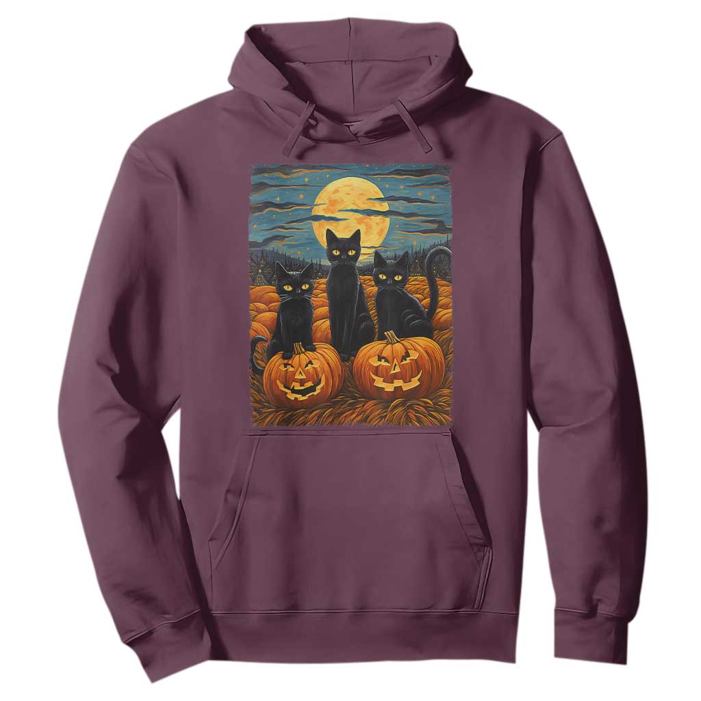 Black Cat Halloween Hoodie Starry Night Van Gogh Inspo TS02 Maroon Print Your Wear