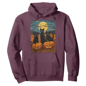 Black Cat Halloween Hoodie Starry Night Van Gogh Inspo TS02 Maroon Print Your Wear