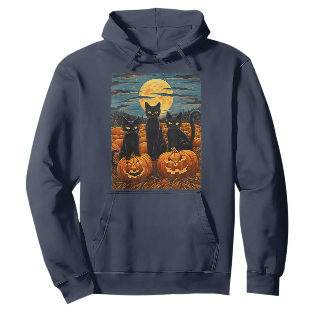Black Cat Halloween Hoodie Starry Night Van Gogh Inspo TS02 Navy Print Your Wear