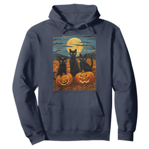 Black Cat Halloween Hoodie Starry Night Van Gogh Inspo TS02 Navy Print Your Wear
