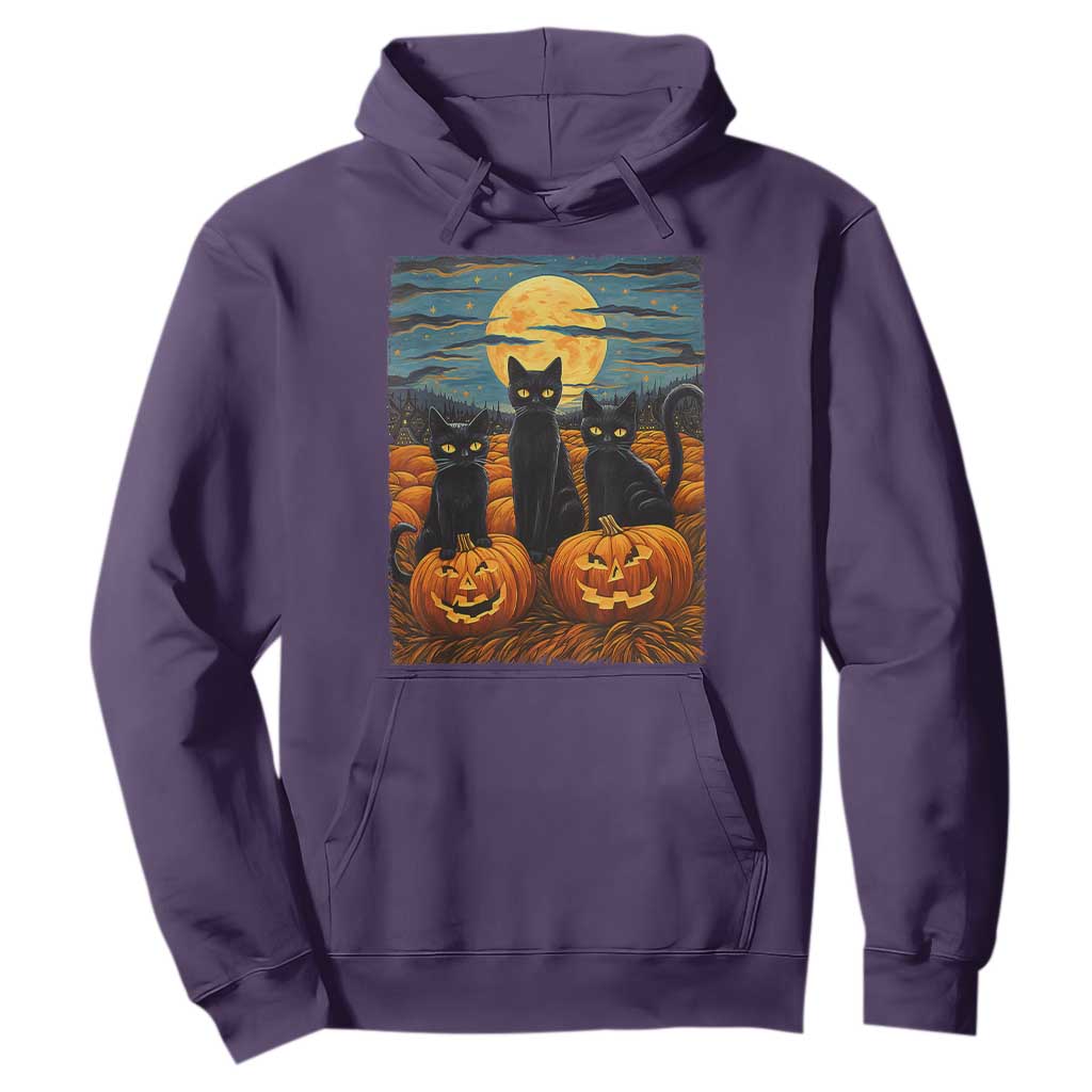 Black Cat Halloween Hoodie Starry Night Van Gogh Inspo TS02 Purple Print Your Wear