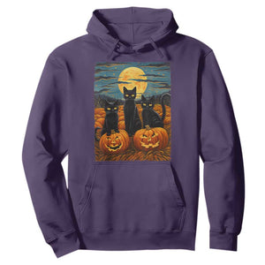 Black Cat Halloween Hoodie Starry Night Van Gogh Inspo TS02 Purple Print Your Wear
