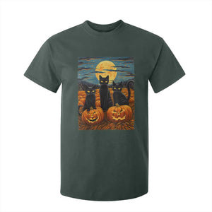 Black Cat Halloween T Shirt For Kid Starry Night Van Gogh Inspo TS02 Dark Forest Green Print Your Wear