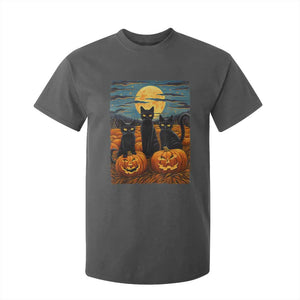 Black Cat Halloween T Shirt For Kid Starry Night Van Gogh Inspo TS02 Dark Heather Print Your Wear