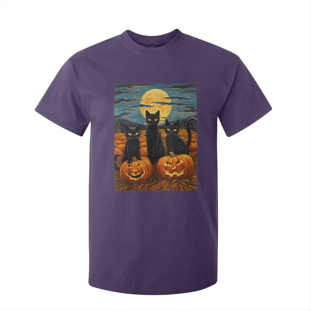 Black Cat Halloween T Shirt For Kid Starry Night Van Gogh Inspo TS02 Purple Print Your Wear
