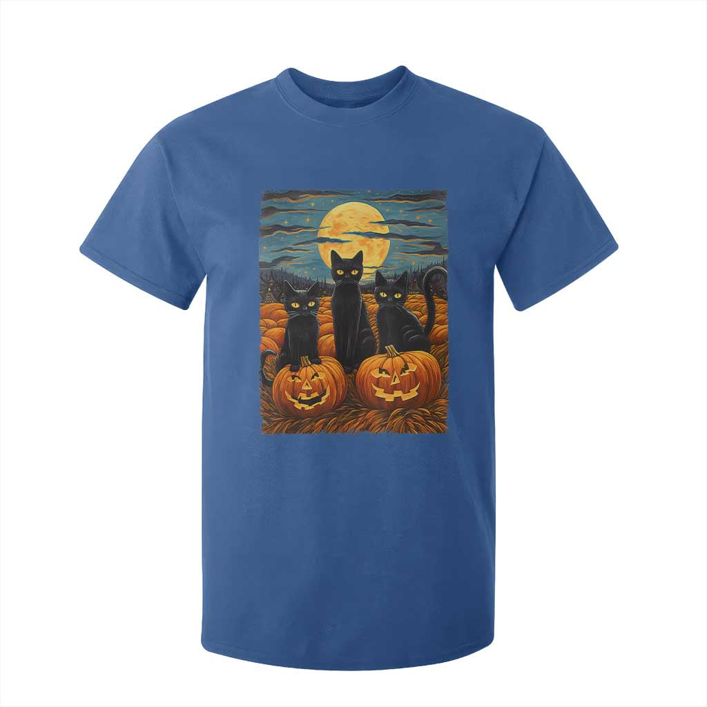 Black Cat Halloween T Shirt For Kid Starry Night Van Gogh Inspo TS02 Royal Blue Print Your Wear