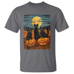 Black Cat Halloween T Shirt Starry Night Van Gogh Inspo TS02 Charcoal Print Your Wear